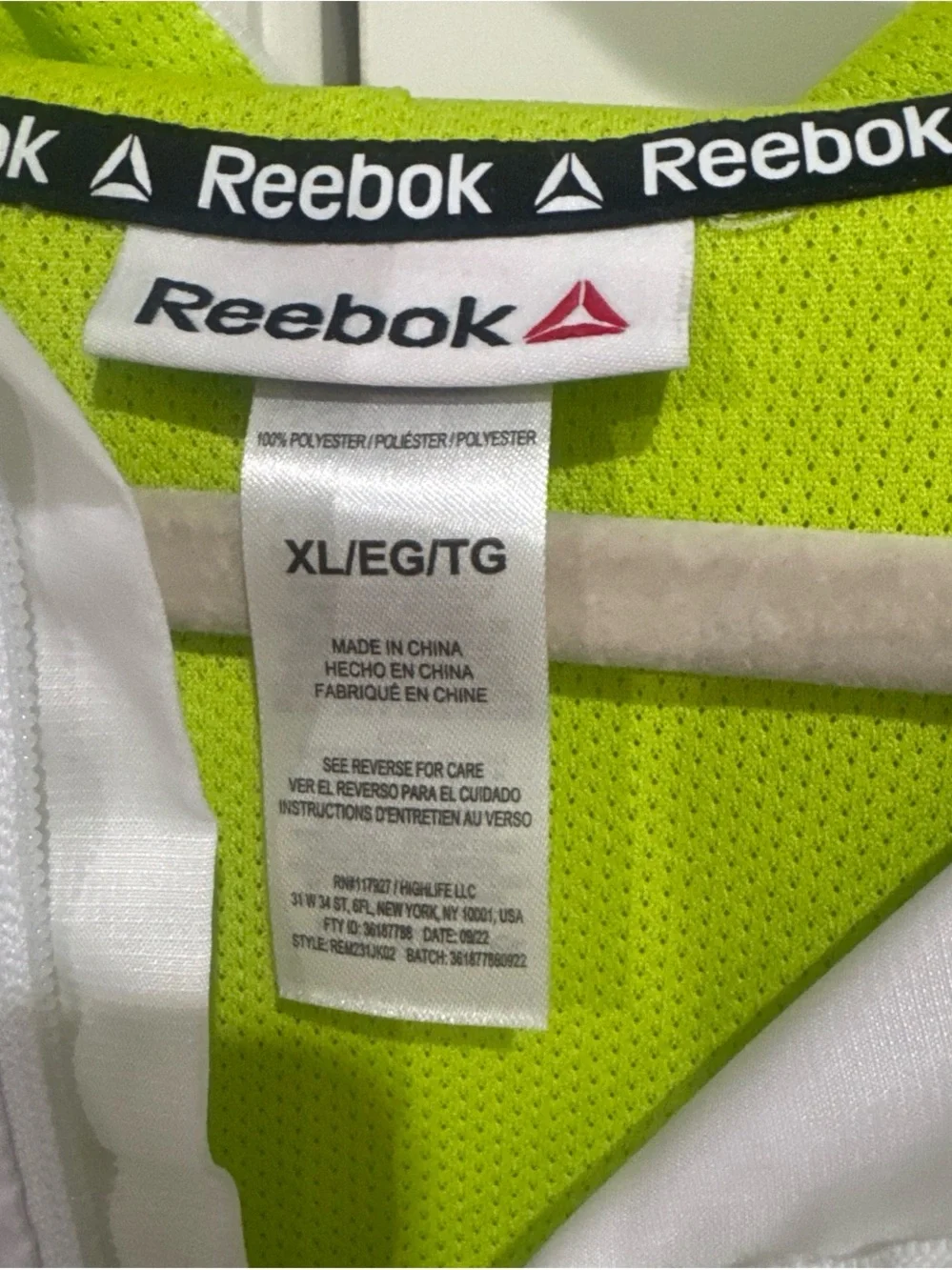 Reebok White and Neon Green Hooded wind breaker